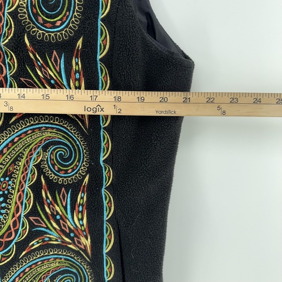 Bob Mackie Vest Womens Large Black Fleece Paisley Embroidered Faux Fur Boho - Picture 9 of 10